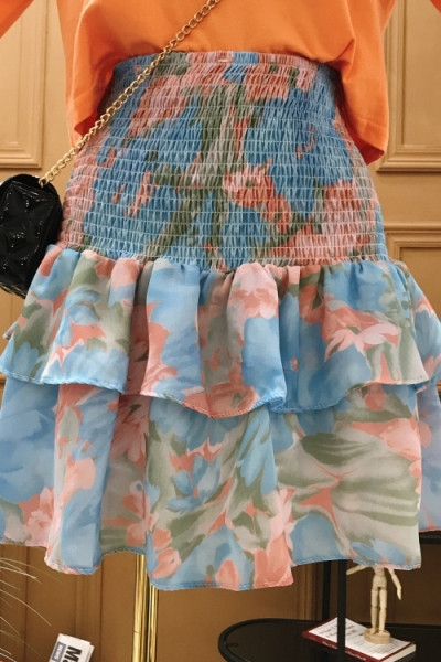 Разкроена дамска пола с висока талия и флорален десен