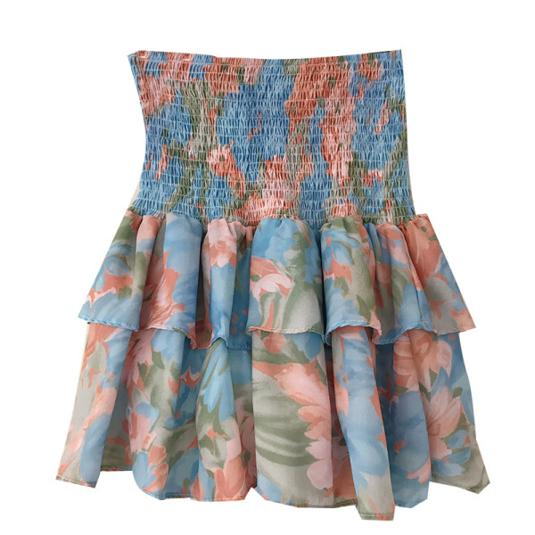 Разкроена дамска пола с висока талия и флорален десен