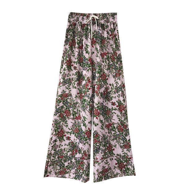 Широк дамски панталон с висока талия и флорален десен
