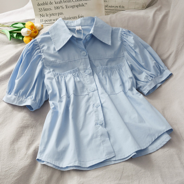 Дамски комплект от риза с класическа яка и пола с висока талия 