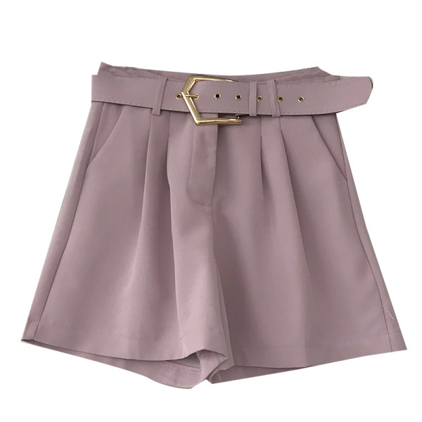 Стилни къси дамски панталони с колан в лилав цвят