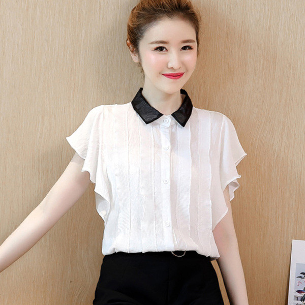 Модерна дамска риза с класическа яка и къс ръкав