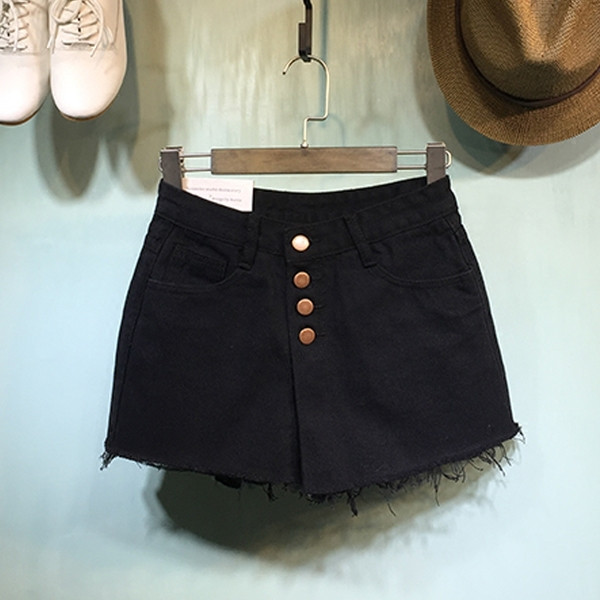 Актуални дамски къси дънки с копчета и средно-висока талия 