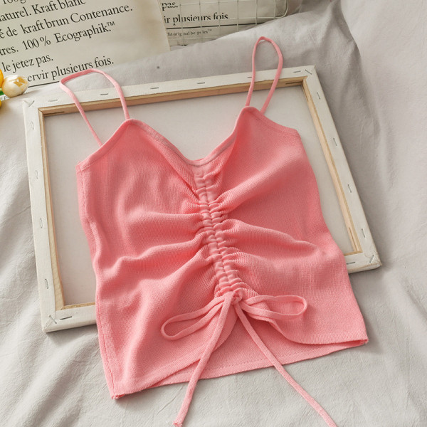 Дамски потник с тънки презрамки и набрана предна част 