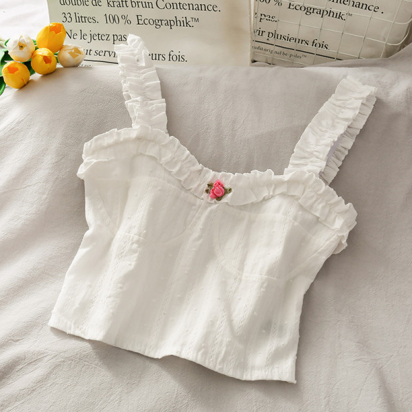 Модерен дамски потник с широки презрамки и 3D рози