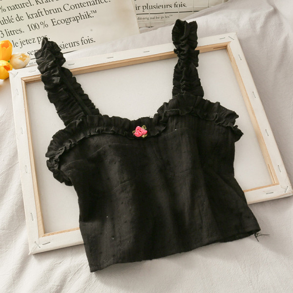 Модерен дамски потник с широки презрамки и 3D рози