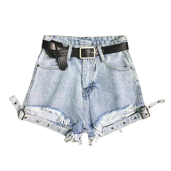 Дамски къси дънки с висока талия и разкъсани мотиви 