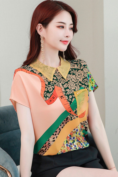 Модерна дамска риза с класическа яка и къси ръкави