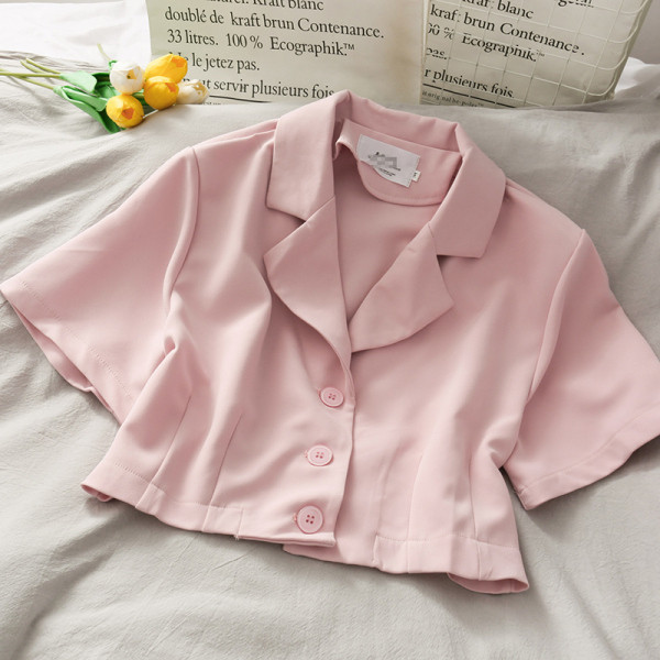 Дамски комплект от пола с висока талия и риза с класическа яка 