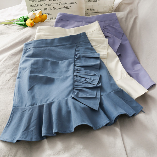 Модерна дамска пола с висока талия и къдри 