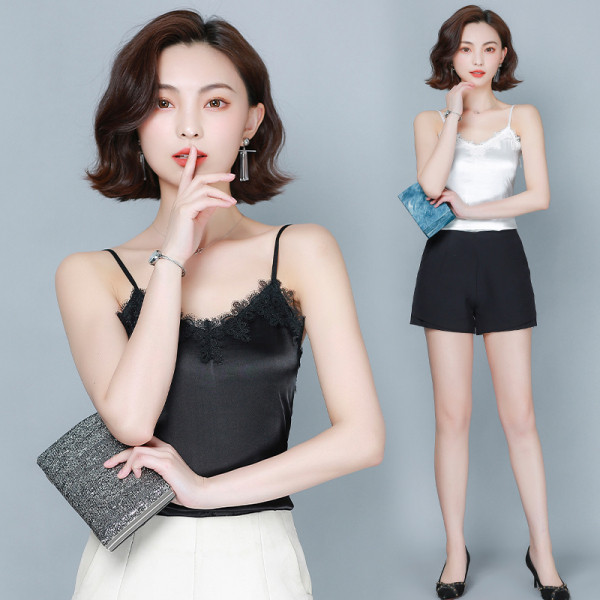 Актуален дамски потник с дантела и тънки презрамки