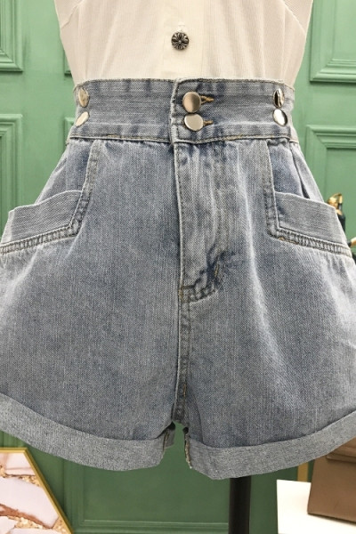 Къси дънкови панталони с висока талия и странични джобове