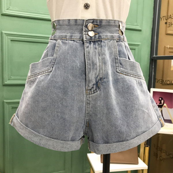 Къси дънкови панталони с висока талия и странични джобове