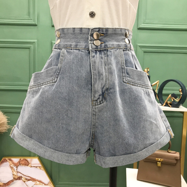 Къси дънкови панталони с висока талия и странични джобове