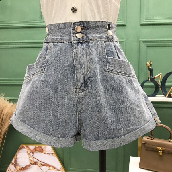 Къси дънкови панталони с висока талия и странични джобове