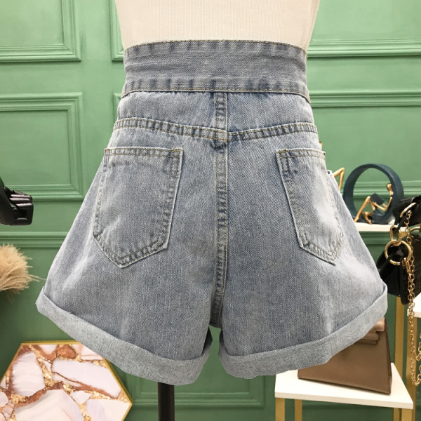 Къси дънкови панталони с висока талия и странични джобове