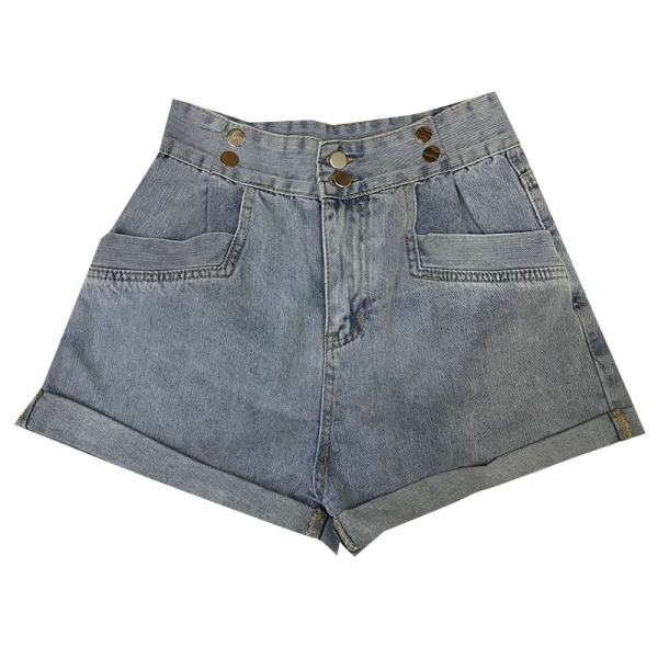 Къси дънкови панталони с висока талия и странични джобове