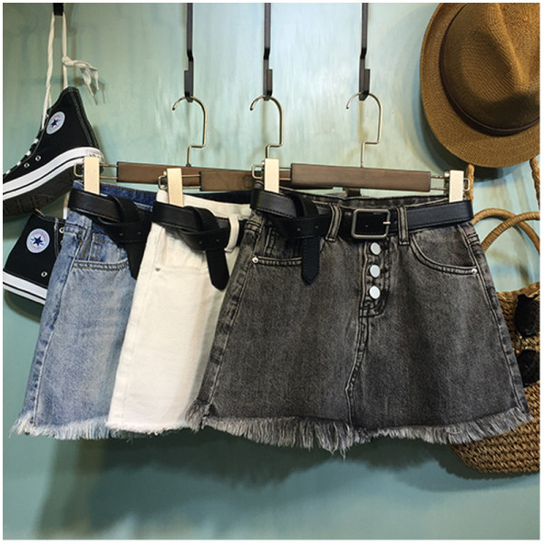 Дамска дънкова пола с копчета и висока талия 