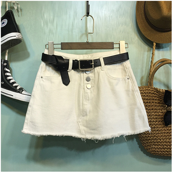 Дамска дънкова пола с копчета и висока талия 