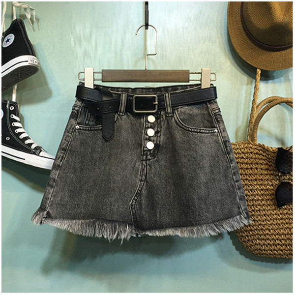 Дамска дънкова пола с копчета и висока талия 