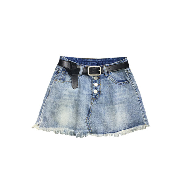 Дамска дънкова пола с копчета и висока талия 