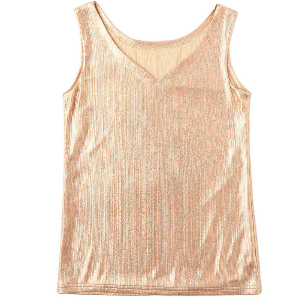 Модерен дамски потник с лъскав ефект и шпиц деколте