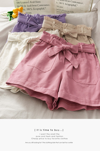 Дамски къси панталони с висока талия и колан - широк модел