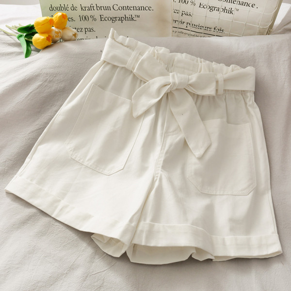 Дамски къси панталони с висока талия и колан - широк модел