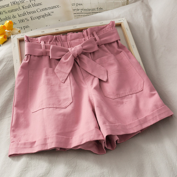 Дамски къси панталони с висока талия и колан - широк модел