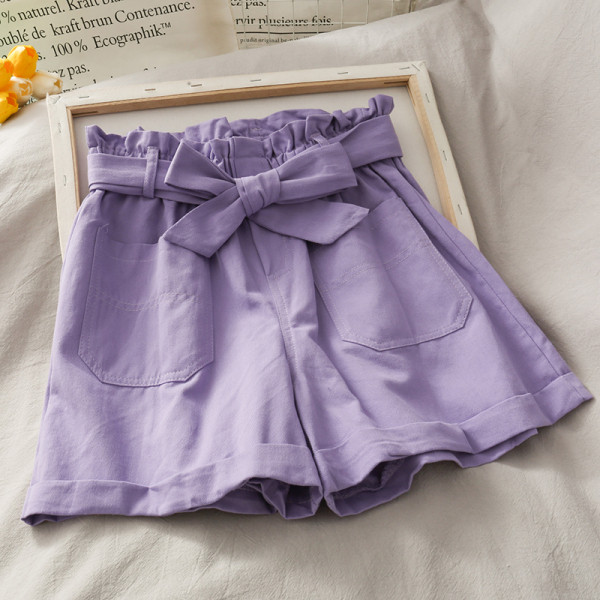 Дамски къси панталони с висока талия и колан - широк модел