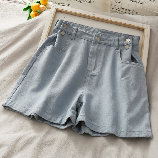 Къси дамски дънкови панталони с висока талия  - широк модел 