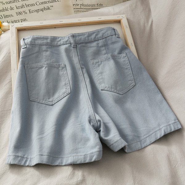 Къси дамски дънкови панталони с висока талия  - широк модел 