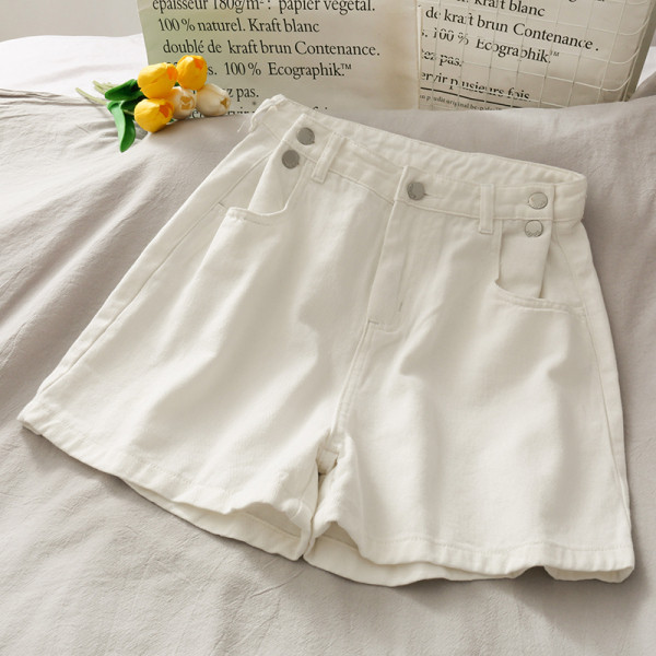 Къси дамски дънкови панталони с висока талия  - широк модел 