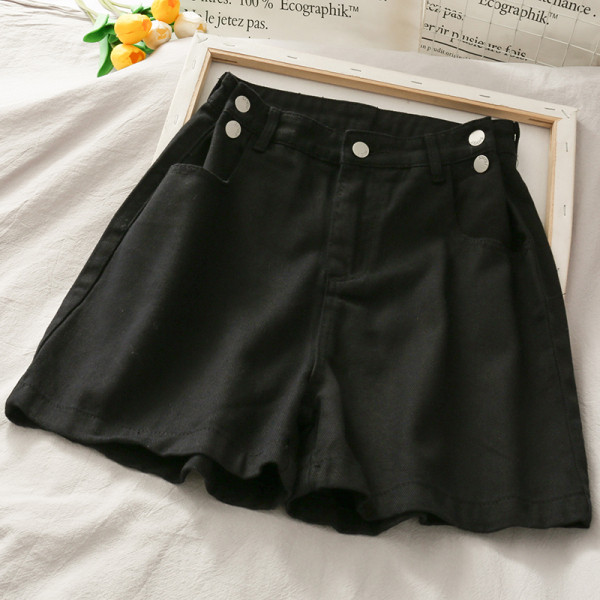 Къси дамски дънкови панталони с висока талия  - широк модел 