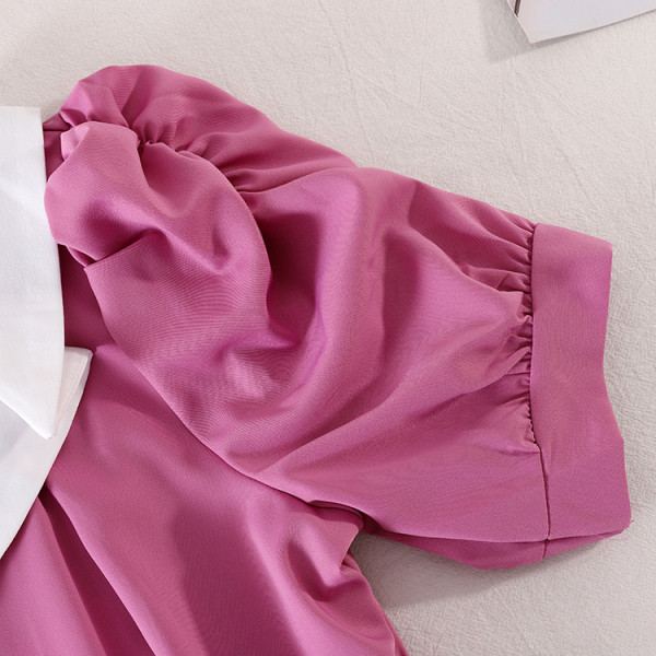 Дълга ретро рокля с къс ръкав и яка 