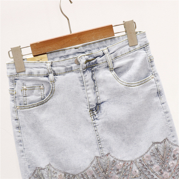 Дамска дънкова пола с висока талия и пайети