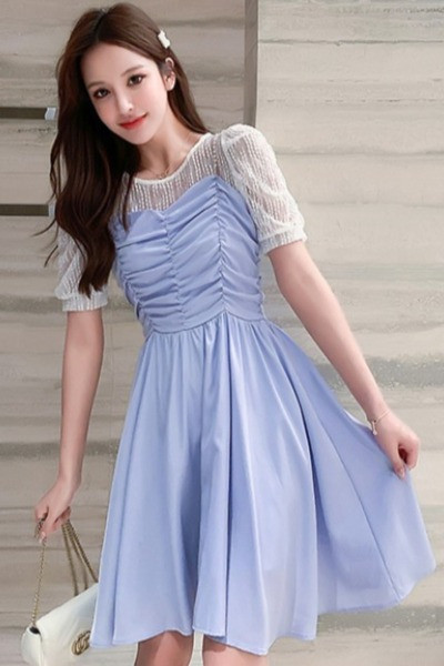 Разкроена дамска лилава рокля с 3/4 ръкав 