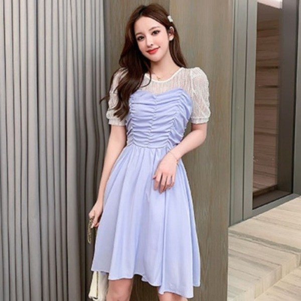 Разкроена дамска лилава рокля с 3/4 ръкав 