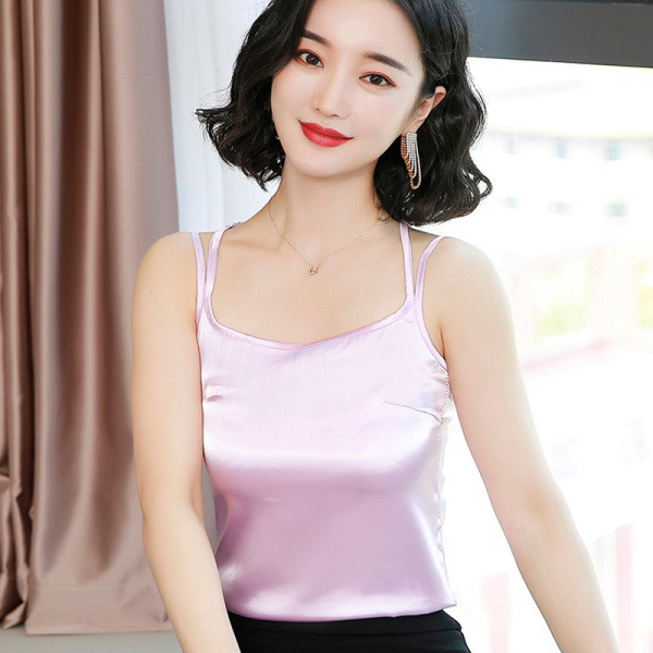 Стилен дамски потник от сатен с тънки презрамки 