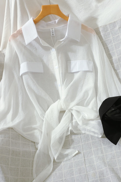 Шифонена дамска риза със завръзваща се предна част