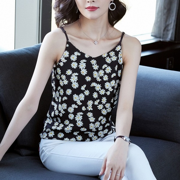 Lillemotiivide ja õhukeste rihmadega uus mudel naiste topp