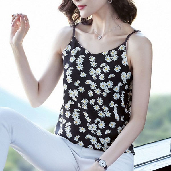 Lillemotiivide ja õhukeste rihmadega uus mudel naiste topp