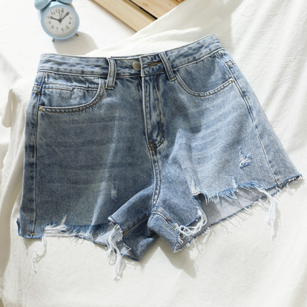 Pantaloni scurți casual din denim Model slim cu motive rupte