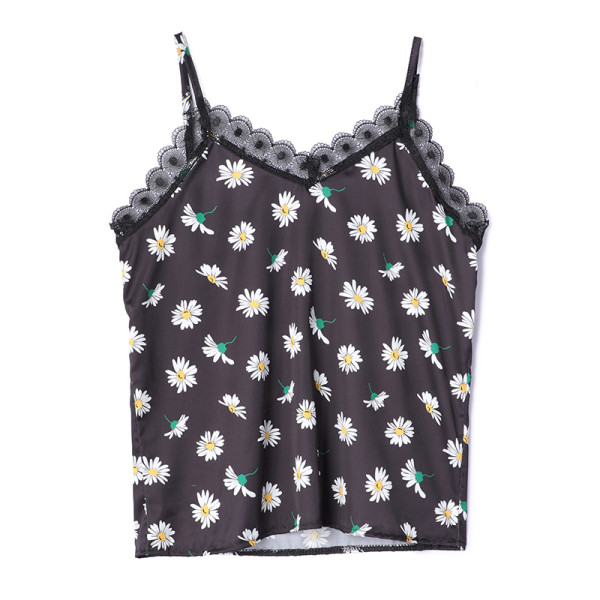 Aktuelna ženska majica bez rukava sa cvjetnim motivima i čipkom