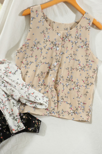 Maieu de damă cu bretele largi, nasturi și model floral