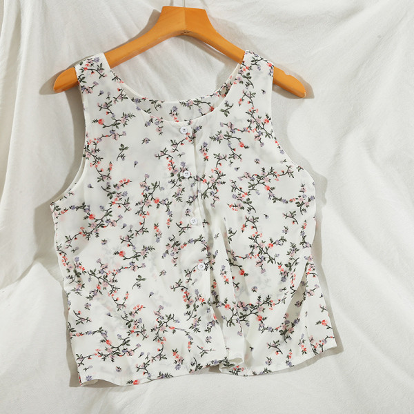 Maieu de damă cu bretele largi, nasturi și model floral