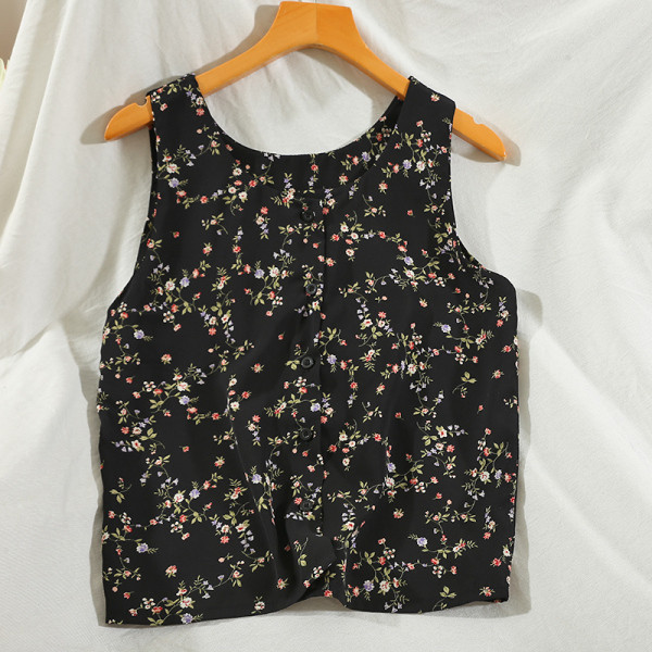 Maieu de damă cu bretele largi, nasturi și model floral