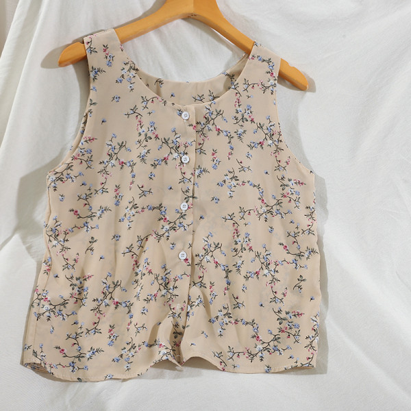 Maieu de damă cu bretele largi, nasturi și model floral