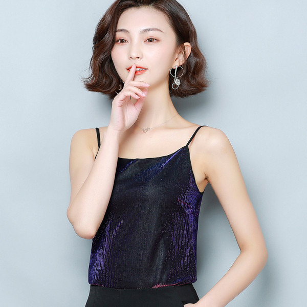 Maieu de dama model nou cu bretele subtiri si efect stralucitor