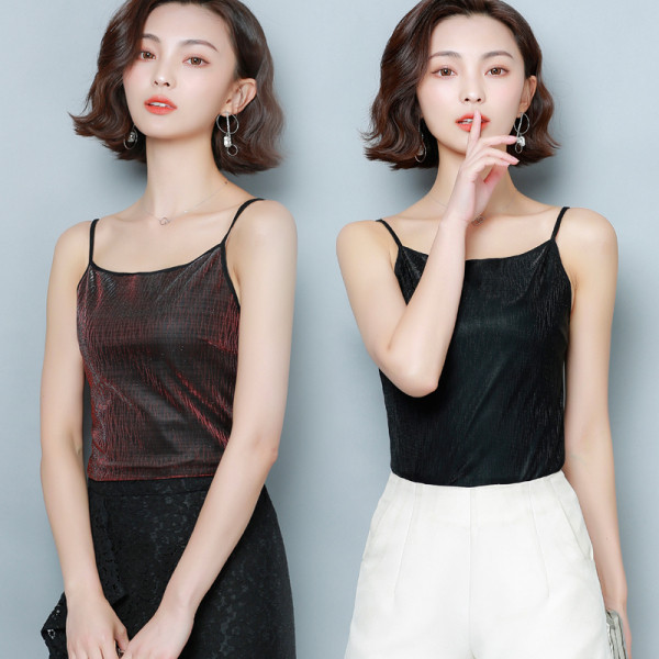 Maieu de dama model nou cu bretele subtiri si efect stralucitor